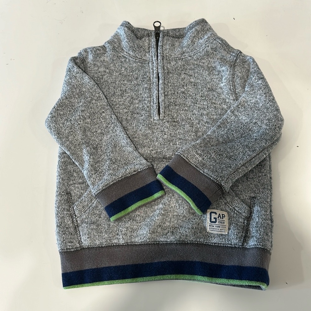 Baby Gap boys gray quarter zip pullover. Size 18-24M.